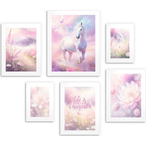 Kinderposter 6er Set Galerie Pferd Zitat Pink Set 100x100 (1/5)