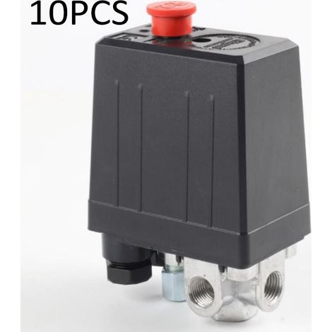 Pressostat de compresseur d'air avec 4 sorties pièces de compresseur de soupape de commande de pressostat, Monophasique, ¼" Port, Pressostat Pour Compresseur, 10 Bar/145psi (Lot de 10) (1/4)
