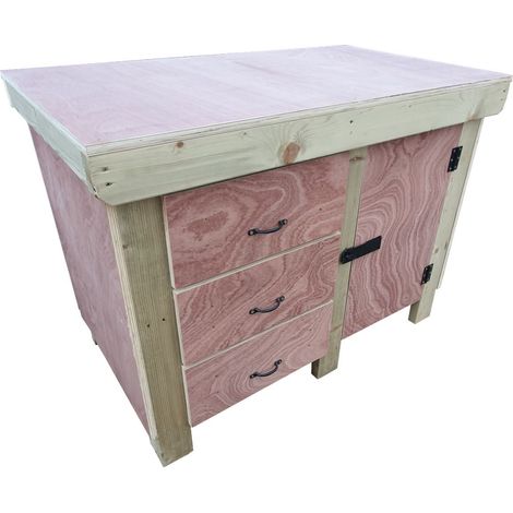 Wooden Eucalyptus hardwood top workbench, cabinet with lockable cupboard (V3) (H-90cm, D-70cm, L-150cm)