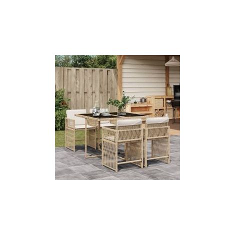 Ensemble à manger de jardin avec coussins 5pcs Beige poly rotin (1/5)