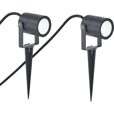 Conjunto de 2 focos con piqueta LED para exterior modernos con fijación al suelo de aluminio para jardín negro Ewes (1/5)