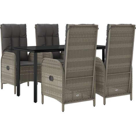 Set comedor jardín 5 pzas y cojines ratán sintético negro gris vidaXL (1/4)