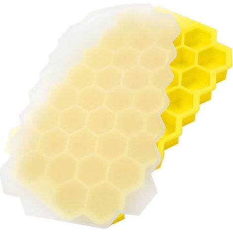 Silikon-Eiswürfelform mit 37 Fächern und Deckel – Wiederverwendbare Bienenwaben-Popsicle-Form für Zuhause und Bar, Gelb-lsw (1/2)