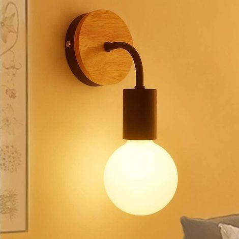 Modern Edison E27 Contemporary Metal Loft Led Wood Wall Lamp Type Warm Yellow (1/5)