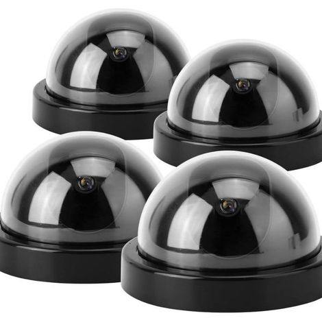 Packung mit 4 Attrappen von Überwachungskameras, große getarnte virtuelle Kamera mit Licht, Simulationskamera in Form einer schwarzen Halbkugel (1/5)