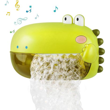 Machine à bulles de bain pour enfants, jouet de baignoire dinosaure, 12 chansons, fixe au mur, vert, pour garçons et filles (1/5)