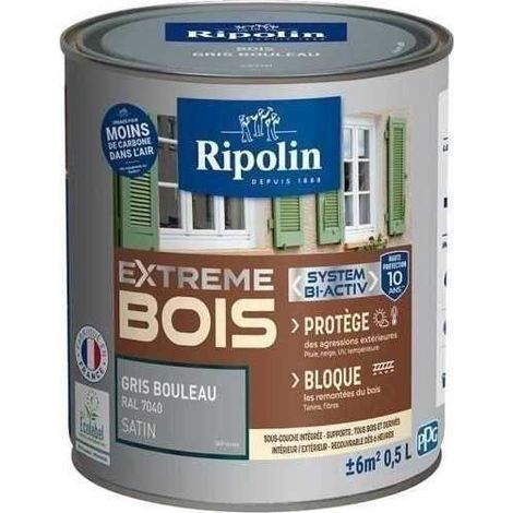 RIPOLIN Peinture Bois Satin Haute Protection 10 ans qui Protege et Magnifie vos Bois - Gris bouleau