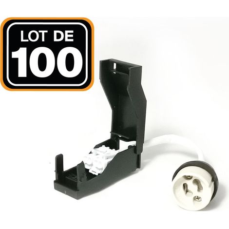 Europalamp – Lot de 100 douilles GU10 céramique automatique 230V – Double connexion clipsable – Corps isolant en stéatite – Câble silicone 0,75mm²
