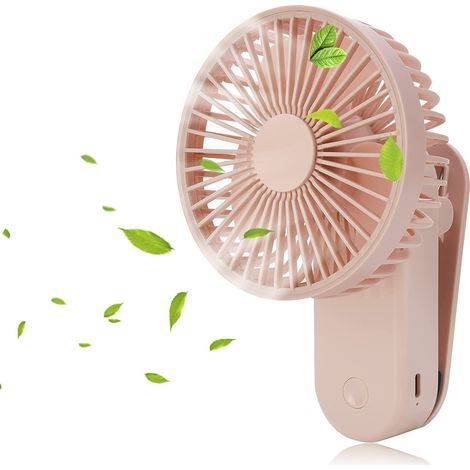 Werwing Mini Portable Desk Fan with Clip and Magnet, USB Rechargeable 1200 mAh, 3 Speeds - Pink-AquaForge (1/5)