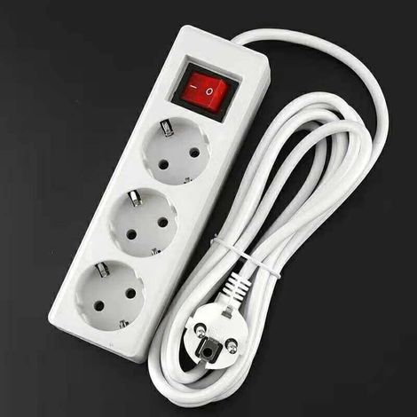 Multiprise 3 Prises avec Interrupteur Fiche Plate, Bloc 3 Prises, Rallonge 3m 230 V avec sécurité Enfant, Blanc,85.2cm (1/3)