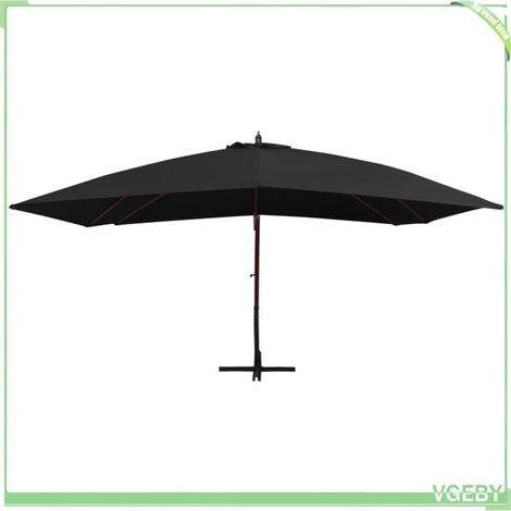 Parasol suspendu - FAFEICY - 47122 - 400x300 cm - Mât déporté bois - Protection anti-UV - Noir (1/5)