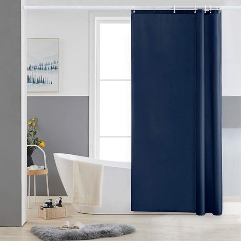 Petit Rideau de che Bleu Marine Anti Moisissure Tissu en Polyester Imperméable Rideaux de che Textile Lavable pour Baignoire ou la Salle de Bain 10 Crochets de Rideau che-150x180cm. (1/5)