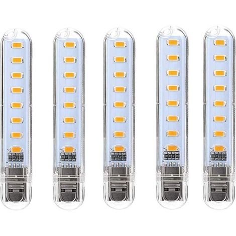 Lampe LED USB, LED Mini Portable USB Lampe, 5 Pièces Lumière De Clavier D'ordinateur, Pour PC, Ordinateur, Batterie Externe (Blanc froid) [Classe énergétique G] (1/4)
