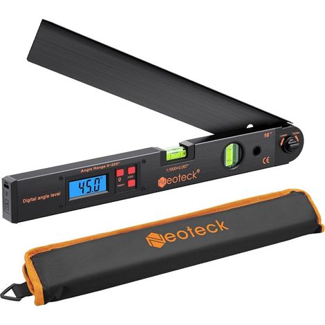 400mm/0225°Rapporteur d’Angle Numérique – Règle Angle avec Niveau Bulle, écran LCD Rétroéclairé, Fonction HOLD, étui et Pile – Outil de Mesure Précis pour Menuiserie, Toiture, Chantier-Noir (1/5)