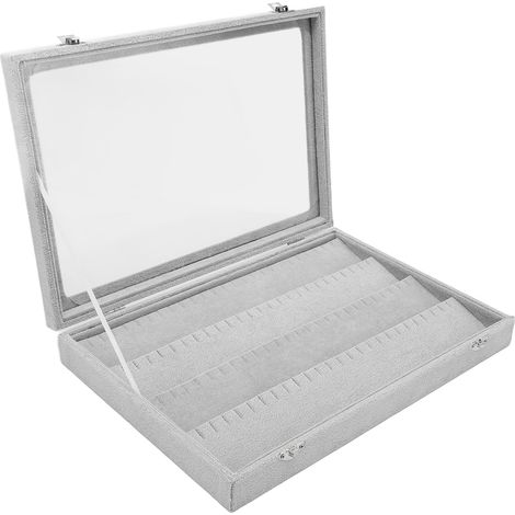 Grande boîte de rangement grise pour badges et broches, boîte de présentation transparente anti-poussière pour broches, grande boîte grise pour médailles (1/5)
