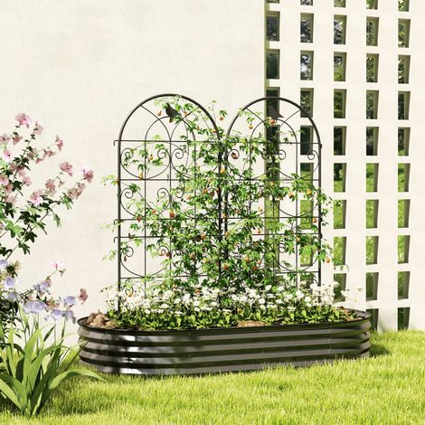Treillis pour plantes grimpantes 50x120 cm noir en métal thermolaqué avec motifs oiseaux et lot de 2 (1/4)