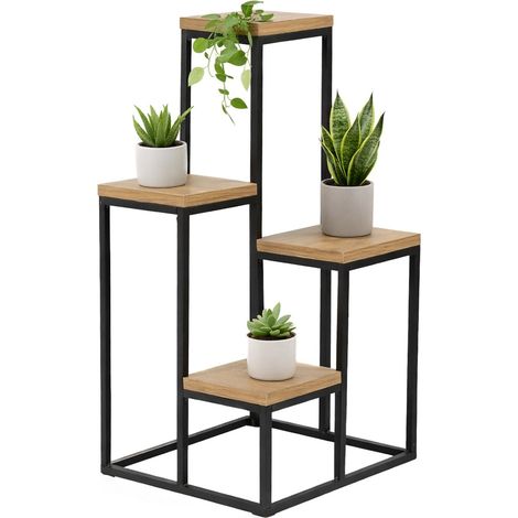Scaffali Mompeo, 4 Ripiani, Materiale Struttura in Metallo, Colore Struttura Nero, 34x65x39h cm Marrone Noce
