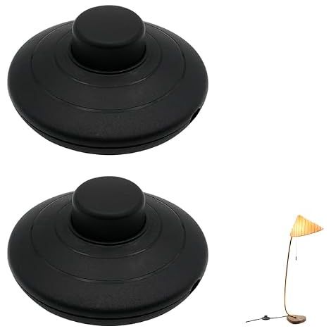 2 x Round Foot Switches, 2A/250V 2 Wires In-Line Push Switch with Self-Locking Push Button Replacement and Repair for Street Lights and Small Appliances or Lamps (Black) (1/5)