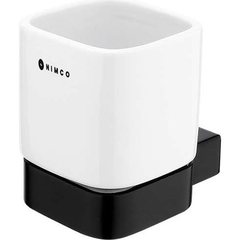 Nimco Kibo - Vaso para cepillos de dientes, con soporte, cerámica blanca/negro mate Ki-14058K-90 (1/2)