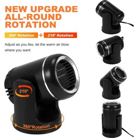 Calefactor para coche multifuncional (calefacción y refrigeración), potente calefactor eléctrico con función de descongelación y descongelador giratorio de 360 grados. (1/2)