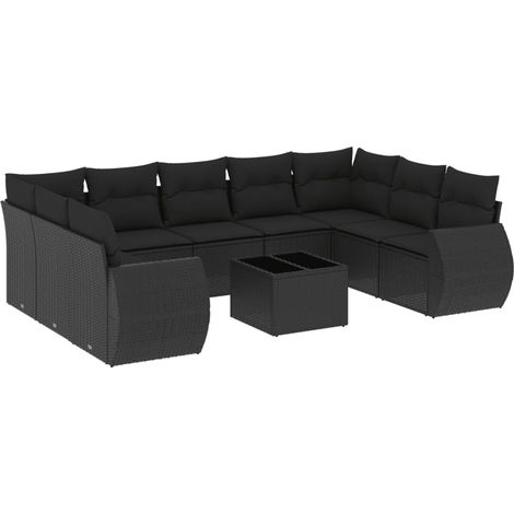 Maison Exclusive - Set Divani da Giardino 10pz con Cuscini in Polyrattan Nero (1/3)