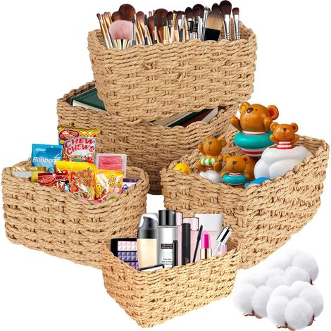 5 Panier,Empilable,Corde De Papier,Décoration,Salon Chambre Cuisine (1/5)