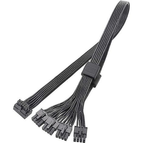 Câble d'alimentation PCIe 5.0 neuf, interface 8 broches x4 vers GPU PCIe 5.0 12 V HPWR 16 broches (12+4) - 60 cm - Coude noir PLA (1/4)