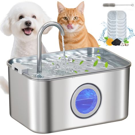 PawHut 3.2L Cat Water Fountain for Drinking Stainless Steel Ultra-Silent (1/5)
