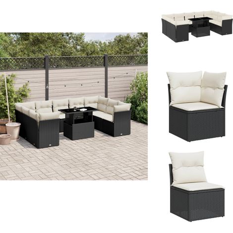 Salon de jardin 10 pcs avec coussins noir résine tressée - Ensemble Salon De Jardin - Meuble Extérieur - Mobilier De Jardin - Salon De Jardin Pliable - Set Salon De Jardin (1/5)