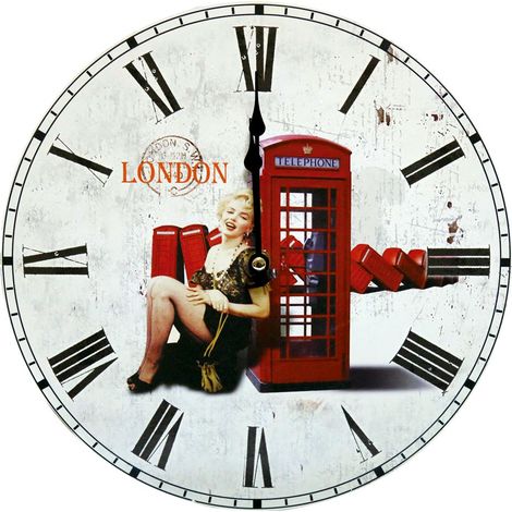 Retro Design Wand Uhr London Deko Zeit Anzeige Römische Zahlen Telefonzelle (1/4)