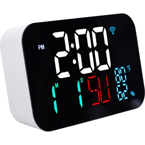 Horloge intelligente WiFi, thermomètre, humidité, station météo numérique, alarme, date, jour, compatible avec l'application Tuya, télécommande, grand écran, luminosité réglable pour la maison, le bur (1/5)