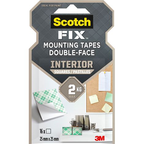 Cuadrados adhesivos doble cara, para interiores, 25mmx25mm, 16 uds, máx 2 kg