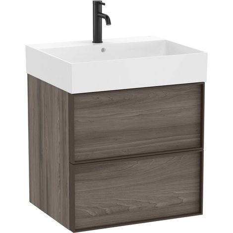 Pack meuble unik "INSPIRA" 600 - 2 tiroirs + lavabo plan en fineceramic - Magnolia - Roca (1/2)