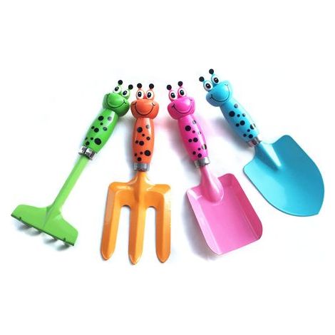 AIDUCHO 4-teiliges Gartenwerkzeug-Set: Gartenegge, Schaufel, Rechen, Topfrechen, Pflanzenpflege, Handwerkzeuge für Kinder (1/5)