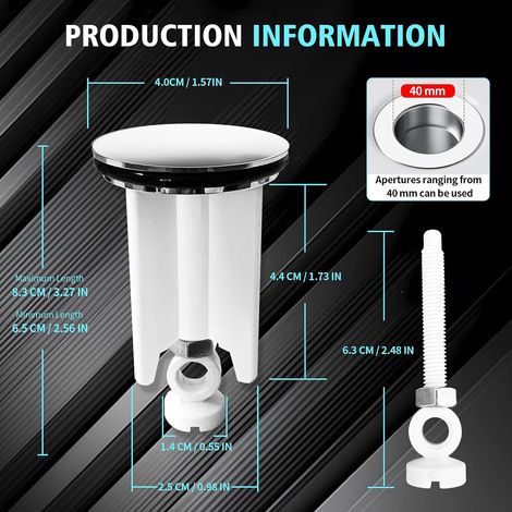 CCYKXA Piece Universal Sink Plug, Sink Cover, Adjustable Drain Plug White, Universal Sink, Adjustable Basin Plug, Basin Drain Plug, Suitable for Bathroom, Toilet and Kitchen Sink (40mm, White) (1/5)