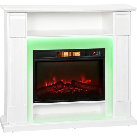 Camino Elettrico da Pavimento 105x27x97 cm 1800W Regolabile con Fiamma 3D Timer e Telecomando Bianco (1/5)