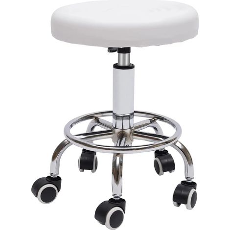 Tabouret roulant rond, chaise pivotante réglable en hauteur avec repose-pieds, SPA, tatouage, Salon de travail, tabourets de Massage hydraulique, chaise de travail-BLANC