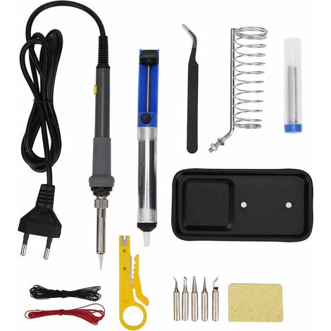 Fer À Souder Électrique Réglable - 60 W - Plage De Température 200 À 450 °C - Prise UE Grise 220 V - Kit Complet 15 Pièces (1/5)