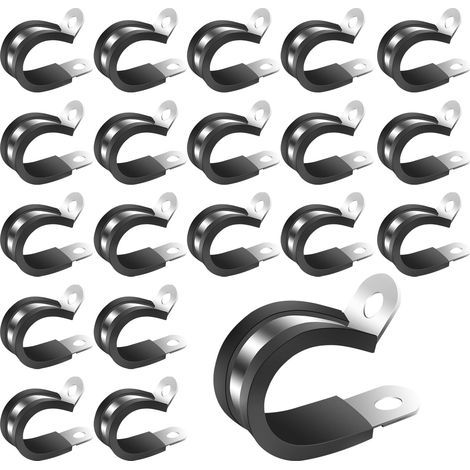Lot de 20 colliers de serrage en P de 20 mm, en acier inoxydable 304 avec insert en caoutchouc, pince P robuste et clip P, collier de serrage polyvalent et collier de serrage pour une fixation sûre (1/5)