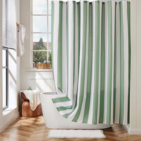 Rideau de douche à rayures verticales, rideau de douche vintage imperméable en polyester, rayures bleues, 180 x 180 cm, vert