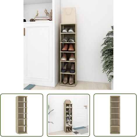 The Living Store Schuhschrank Sonoma-Eiche 27,5x27x102 cm Holzwerkstoff - Schuhschrank - Holzwerkstoff - Schuhregal - Garderobe - Aufbewahrung (1/5)