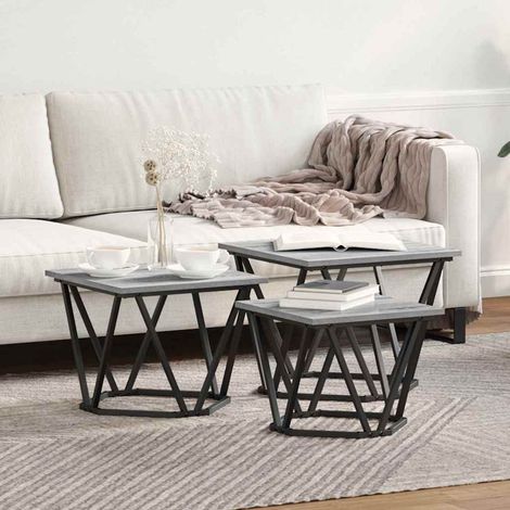 Couchtisch 3 pcs Graues Sonoma Ingenieure Holz und Stahl