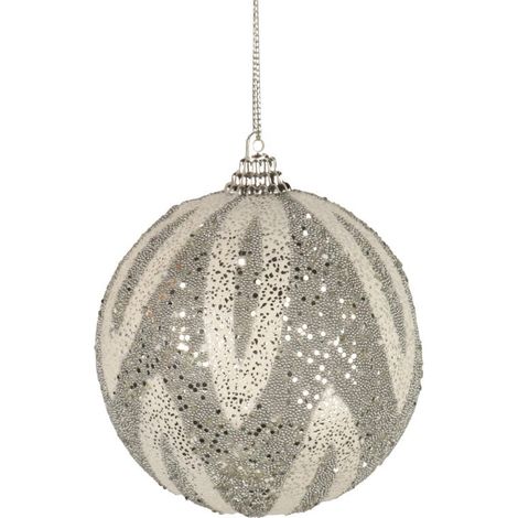 Pallina di polistirolo decorata, bianca e argento con glitter, misura 8 cm. (1/2)