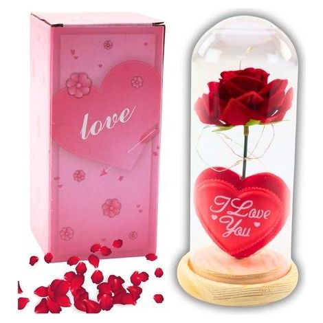 Rosa eterna in vetro con illuminazione a LED, rossa