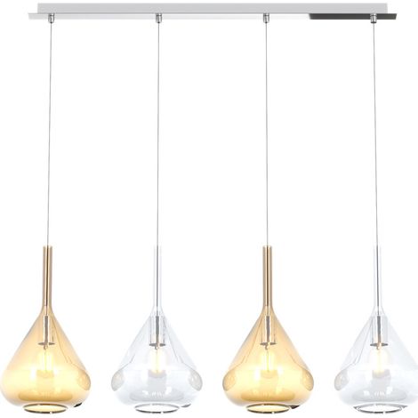 Sospensione Contemp Rett Kona Metallo Cromo Vetro Trasparente Ambra 4 Luci E27 (1/3)