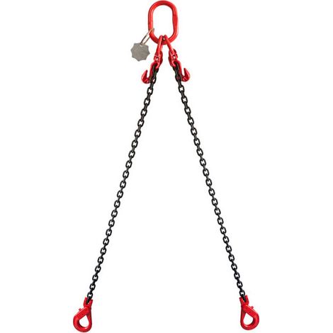Élingue chaîne de levage 2 brins G80 maille Ø 10 mm long 2,00 ml (racc + crochet auto) CMU 4,41t