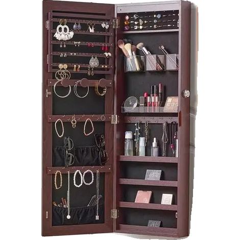 Vitrina para joyas, 108 cm de alto, para montaje en pared o puerta, con cerradura, iluminación LED y forro de terciopelo. (1/5)