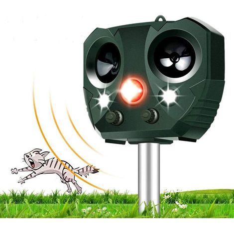 Ultrasonic Animal Repeller Solar Waterproof with Motion Sensor, Flash, USB Rechargeable, Effective Repellent for Dog Cat Deer Raccoon Rabbit Squirrel Bird Farm Garden Yard