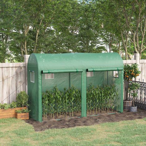Serra da giardino Outsunny da 3 m² in PE, serra da esterno con copertura rinforzata da 140 g/m² resistente ai raggi UV, telaio in acciaio, 2 porte avvolgibili con cerniera e 4 finestre avvolgibili, 3 