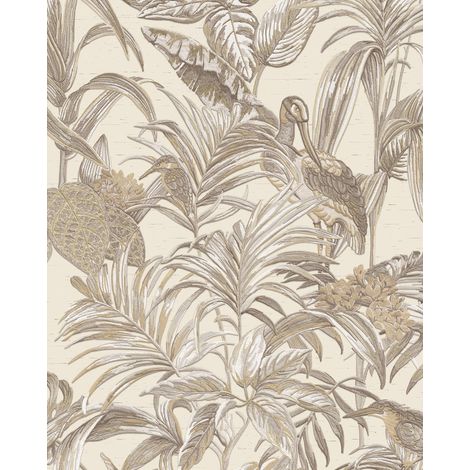Carta da parati con uccelli Profhome DE120012-DI Carta da parati TNT goffrata a caldo goffrata con motivi esotici lucida avorio bianco-crema bronzo 5,33 m2 (1/4)